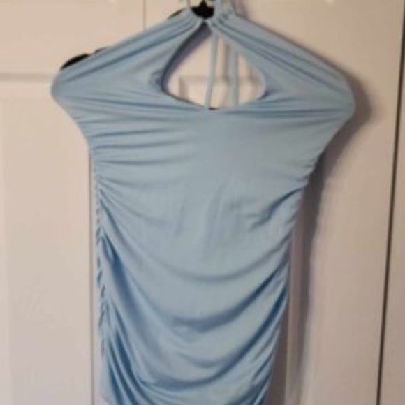 SHEIN Sky Blue Keyhole Cutout Bust with Ruffled Waist-Hip Area and Halter Back - Picture 2 of 5